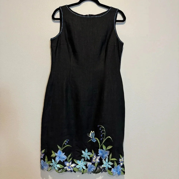 Talbots Vintage Sheath Dress Linen Sleeveless Embroidered Bead Floral Classic 12 - Picture 1 of 7